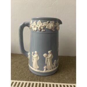 Wedgwood of Etruria & Barlaston 6.5" high Embossed Blue Queensware‎ Jug